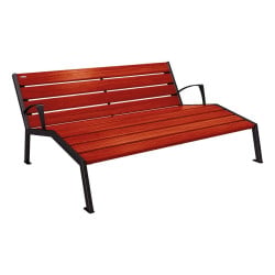 Chaise longue bois/acier Silaos Procity, 3 places, avec accoudoirs, lg. 1800 mm, fixation platines - Acajou/Noir foncé