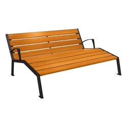 Chaise longue bois/acier Silaos Procity, 3 places, avec accoudoirs, lg. 1800 mm, fixation platines -Chêne clair/Noir foncé