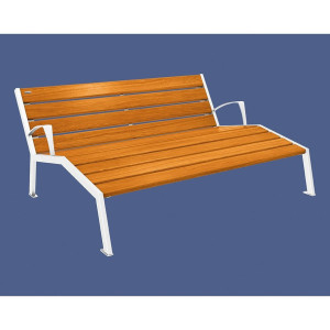 Chaise longue bois/acier Silaos Procity, 3 places, avec accoudoirs, lg. 1800 mm, fixation platines -Chêne clair/Blanc pur