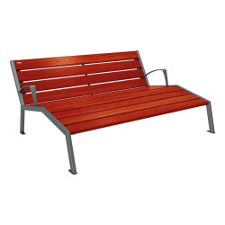 Chaise longue bois/acier Silaos Procity, 3 places, avec accoudoirs, lg. 1800 mm, fixation platines - Acajou/Gris Procity