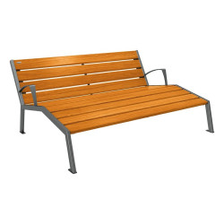 Chaise longue bois/acier Silaos Procity, 3 places, avec accoudoirs, lg. 1800 mm, fixation platines -Chêne clair/Gris Procity