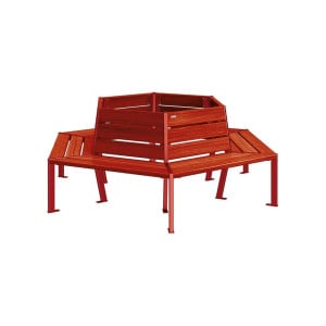 Banc tour d'arbre Silaos Procity, Ø int. 1000 mm, dim. ext. 2212 x 1929 mm, fixation platines - Acajou/Rouge pourpre