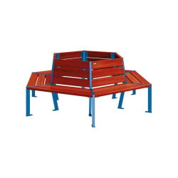 Banc tour d'arbre Silaos Procity, Ø int. 1000 mm, dim. ext. 2212 x 1929 mm, fixation platines - Acajou/Bleu gentiane