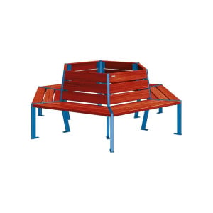 Banc tour d'arbre Silaos Procity, Ø int. 1000 mm, dim. ext. 2212 x 1929 mm, fixation platines - Acajou/Bleu gentiane