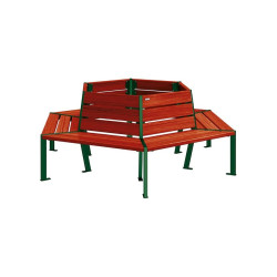 Banc tour d'arbre Silaos Procity, Ø int. 1000 mm, dim. ext. 2212 x 1929 mm, fixation platines - Acajou/Vert mousse