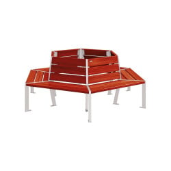 Banc tour d'arbre Silaos Procity, Ø int. 1000 mm, dim. ext. 2212 x 1929 mm, fixation platines - Acajou/Gris soie