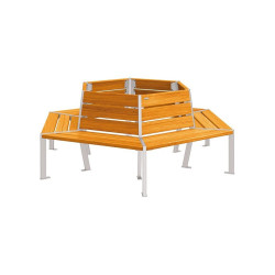 Banc tour d'arbre Silaos Procity, Ø int. 1000 mm, dim. ext. 2212 x 1929 mm, fixation platines - Chêne clair/Gris soie