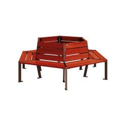 Banc tour d'arbre Silaos Procity, Ø int. 1000 mm, dim. ext. 2212 x 1929 mm, fixation platines - Acajou/Brun chocolat
