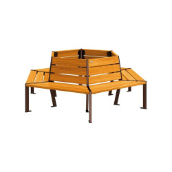 Banc tour d'arbre Silaos Procity, Ø int. 1000 mm, dim. ext. 2212 x 1929 mm, fixation platines - Chêne clair/Brun chocolat