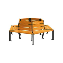 Banc tour d'arbre Silaos Procity, Ø int. 1000 mm, dim. ext. 2212 x 1929 mm, fixation platines - Chêne clair/Noir foncé