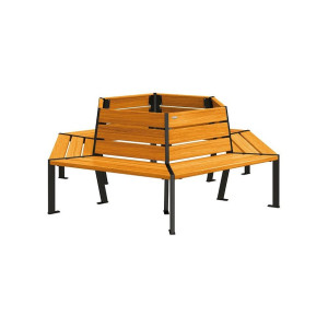 Banc tour d'arbre Silaos Procity, Ø int. 1000 mm, dim. ext. 2212 x 1929 mm, fixation platines - Chêne clair/Noir foncé