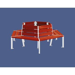 Banc tour d'arbre Silaos Procity, Ø int. 1000 mm, dim. ext. 2212 x 1929 mm, fixation platines - Acajou/Blanc pur
