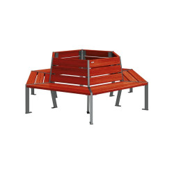 Banc tour d'arbre Silaos Procity, Ø int. 1000 mm, dim. ext. 2212 x 1929 mm, fixation platines - Acajou/Gris Procity