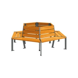 Banc tour d'arbre Silaos Procity, Ø int. 1000 mm, dim. ext. 2212 x 1929 mm, fixation platines - Chêne clair/Gris Procity