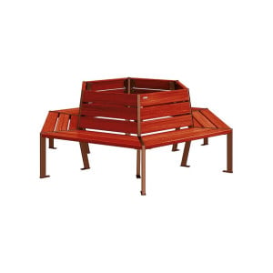 Banc tour d'arbre Silaos Procity, Ø int. 1000 mm, dim. ext. 2212 x 1929 mm, fixation platines - Acajou/Aspect Corten