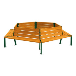 Banc tour d'arbre Silaos Procity, Ø int. 2000 mm, dim. ext. 3368 x 2930 mm, fixation platines - Chêne clair/Vert mousse