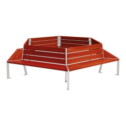Banc tour d'arbre Silaos Procity, Ø int. 2000 mm, dim. ext. 3368 x 2930 mm, fixation platines - Acajou/Gris soie