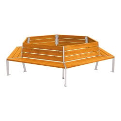 Banc tour d'arbre Silaos Procity, Ø int. 2000 mm, dim. ext. 3368 x 2930 mm, fixation platines - Chêne clair/Gris soie