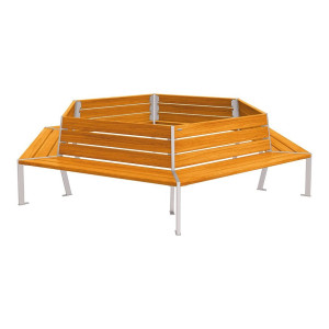Banc tour d'arbre Silaos Procity, Ø int. 2000 mm, dim. ext. 3368 x 2930 mm, fixation platines - Chêne clair/Gris soie