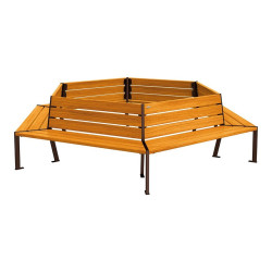 Banc tour d'arbre Silaos Procity, Ø int. 2000 mm, dim. ext. 3368 x 2930 mm, fixation platines - Chêne clair/Brun chocolat