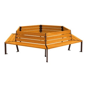 Banc tour d'arbre Silaos Procity, Ø int. 2000 mm, dim. ext. 3368 x 2930 mm, fixation platines - Chêne clair/Brun chocolat