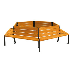 Banc tour d'arbre Silaos Procity, Ø int. 2000 mm, dim. ext. 3368 x 2930 mm, fixation platines - Chêne clair/Noir foncé