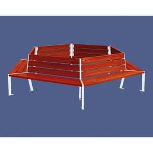Banc tour d'arbre Silaos Procity, Ø int. 2000 mm, dim. ext. 3368 x 2930 mm, fixation platines - Acajou/Blanc pur
