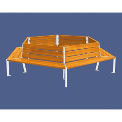 Banc tour d'arbre Silaos Procity, Ø int. 2000 mm, dim. ext. 3368 x 2930 mm, fixation platines - Chêne clair/Blanc pur