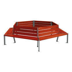 Banc tour d'arbre Silaos Procity, Ø int. 2000 mm, dim. ext. 3368 x 2930 mm, fixation platines - Acajou/Gris Procity