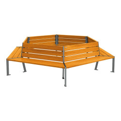 Banc tour d'arbre Silaos Procity, Ø int. 2000 mm, dim. ext. 3368 x 2930 mm, fixation platines - Chêne clair/Gris Procity