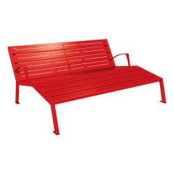 Chaise longue acier Silaos Procity, 3 places, avec accoudoirs, lg. 1800 mm, fixation platines - Rouge signalisation