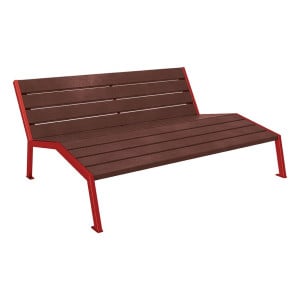 Chaise longue plastique recyclé/acier Silaos Procity, 3 places, sans accoudoir, lg. 1800 mm, fixation platines - Rouge pourpre