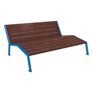 Chaise longue plastique recyclé/acier Silaos Procity, 3 places, sans accoudoir, lg. 1800 mm, fixation platines - Bleu gentiane