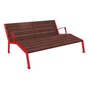 Chaise longue plastique recyclé/acier Silaos Procity, 3 pl., avec accoudoirs, lg. 1800 mm, fix. platines - Rouge signalisation