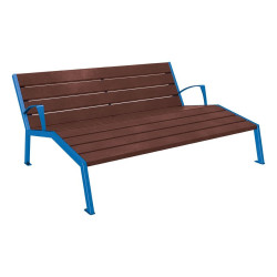 Chaise longue plastique recyclé/acier Silaos Procity, 3 places, avec accoudoirs, lg. 1800 mm, fixation platines - Bleu gentiane
