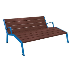 Chaise longue plastique recyclé/acier Silaos Procity, 3 places, avec accoudoirs, lg. 1800 mm, fixation platines - Bleu gentiane