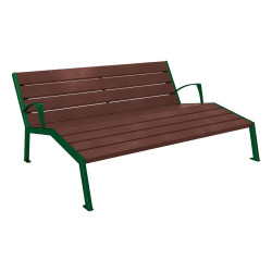 Chaise longue plastique recyclé/acier Silaos Procity, 3 places, avec accoudoirs, lg. 1800 mm, fixation platines - Vert mousse