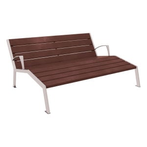Chaise longue plastique recyclé/acier Silaos Procity, 3 places, avec accoudoirs, lg. 1800 mm, fixation platines - Gris soie