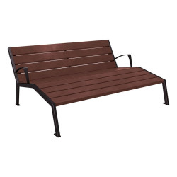 Chaise longue plastique recyclé/acier Silaos Procity, 3 places, avec accoudoirs, lg. 1800 mm, fixation platines - Noir foncé