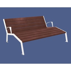 Chaise longue plastique recyclé/acier Silaos Procity, 3 places, avec accoudoirs, lg. 1800 mm, fixation platines - Blanc pur