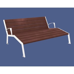 Chaise longue plastique recyclé/acier Silaos Procity, 3 places, avec accoudoirs, lg. 1800 mm, fixation platines - Blanc pur