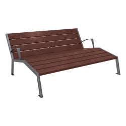 Chaise longue plastique recyclé/acier Silaos Procity, 3 places, avec accoudoirs, lg. 1800 mm, fixation platines - Gris Procity