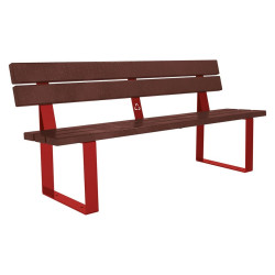 Banc plastique recyclé et acier Riga Procity, lg. 1800 mm, fixation platines - Rouge pourpre