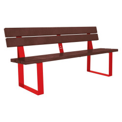 Banc plastique recyclé et acier Riga Procity, lg. 1800 mm, fixation platines - Rouge signalisation