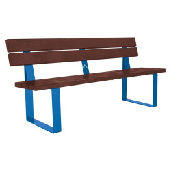 Banc plastique recyclé et acier Riga Procity, lg. 1800 mm, fixation platines - Bleu gentiane