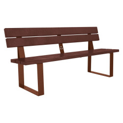 Banc plastique recyclé et acier Riga Procity, lg. 1800 mm, fixation platines - Aspect Corten