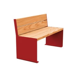 Banc bois/acier KUB. Procity, lg. 1200 mm, peint/galva, fixation tiges d'ancrage non fournies - Chêne clair/ Rouge pourpre