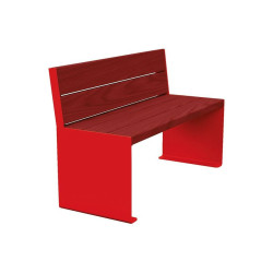 Banc bois/acier KUB. Procity, lg. 1200 mm, peint/galva, fixation tiges d'ancrage non fournies - Acajou/Rouge signalisation
