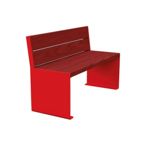Banc bois/acier KUB. Procity, lg. 1200 mm, peint/galva, fixation tiges d'ancrage non fournies - Acajou/Rouge signalisation