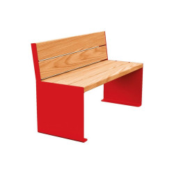 Banc bois/acier KUB. Procity, lg. 1200 mm, peint/galva, fixation tiges d'ancrage non fournies - Chêne clair/Rouge signalisation